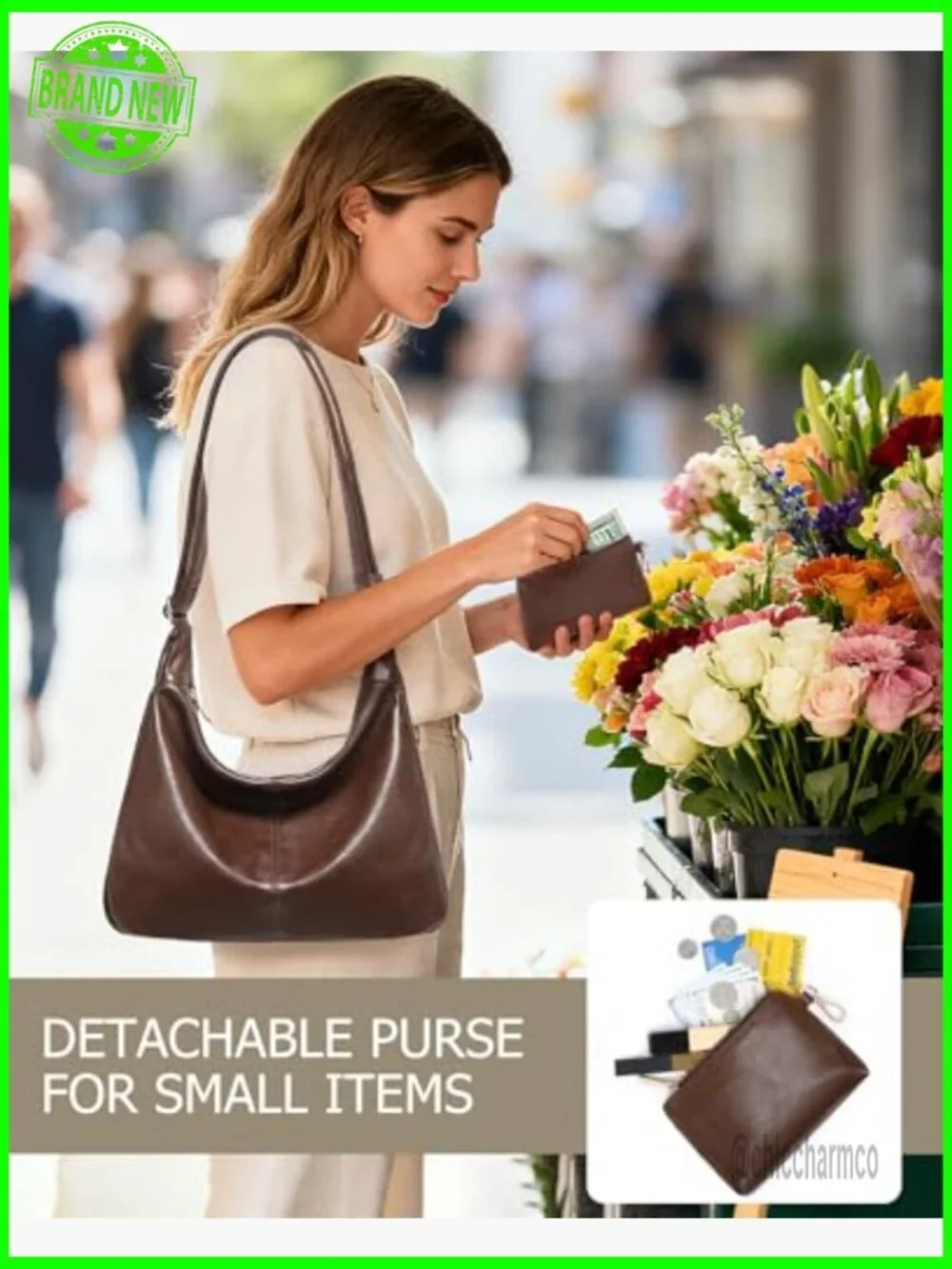 Soft Vegan Leather Hobo Bag with Adjustable Strap and Mini Purse
